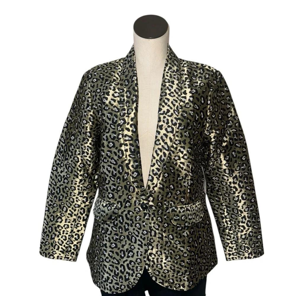 NEW VENUS Leopard Jacquard Blazer COLOR  Black & Gold